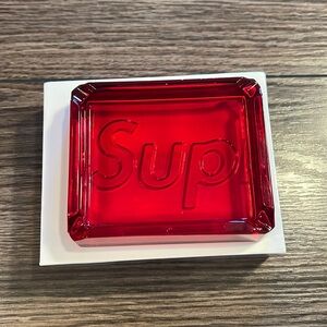 Supreme Debossed Glass Ashtray Red